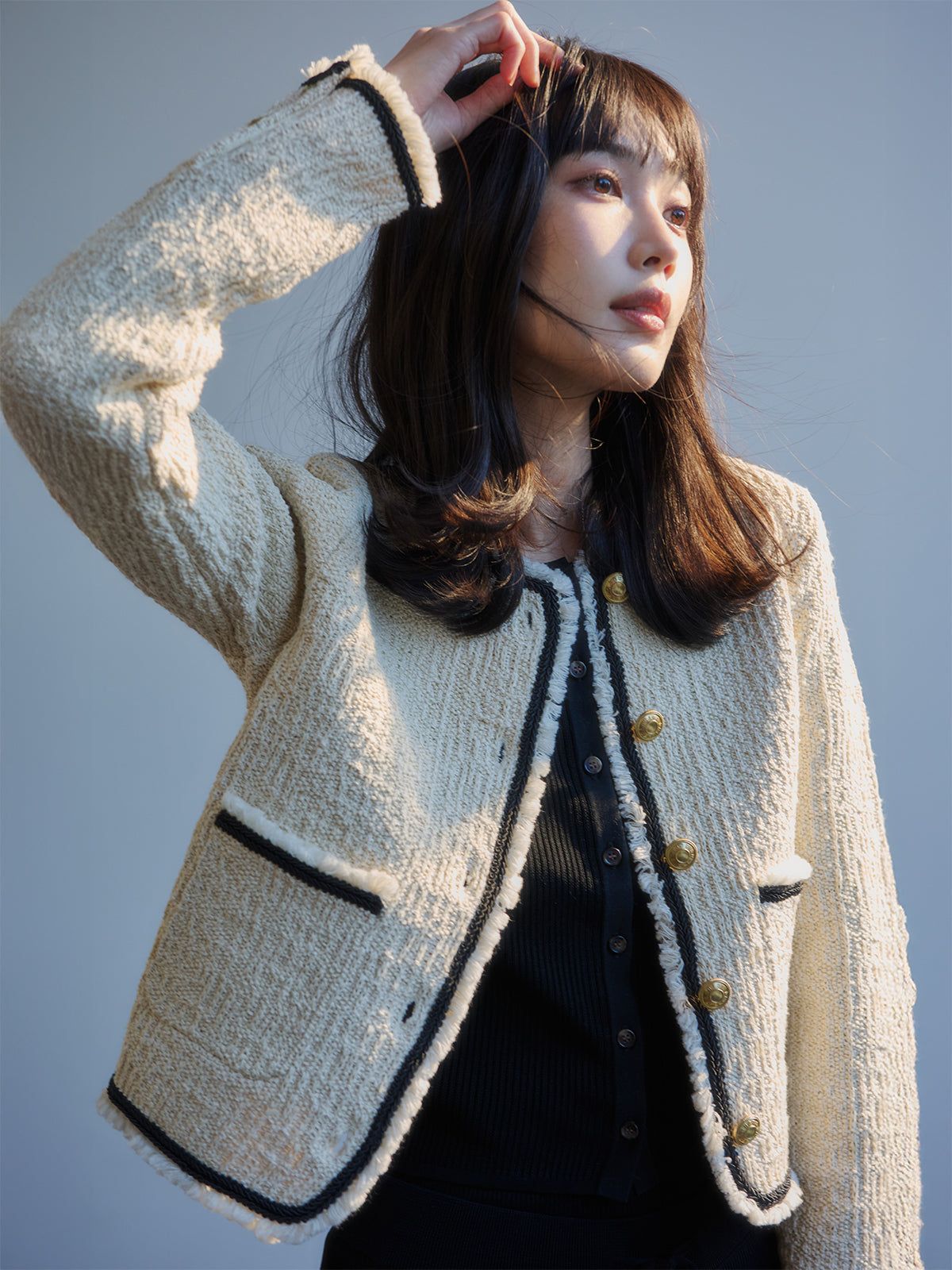 クラシカルノーカラーニットジャケット 新品