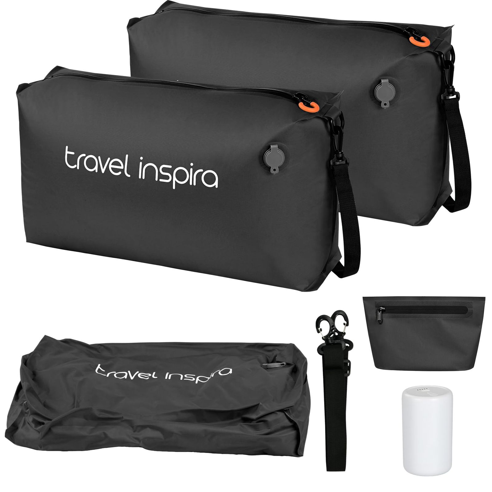 【圧縮袋 旅行用】電動ポンプ付き｜TPU高耐久 パッキングポーチ 大容量 衣類圧縮袋 (防水/防臭/防塵) トラベルバッグ 出張 スーツケース収納 整理 便利グッズ 海外 修学旅行 [2袋+電動ポンプ+洗面ポーチ付] ブラックas 8508b711