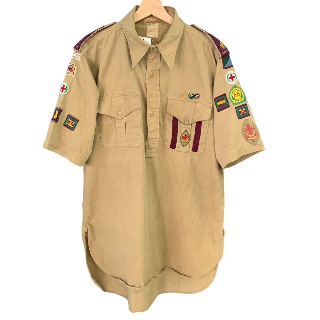 50's ~ British ブリティッシュ Senior シニア boy scout ボーイスカウト Short Sleeve Shirt 半袖 シャツ Pullover プルオーバー マチ付き No.I908