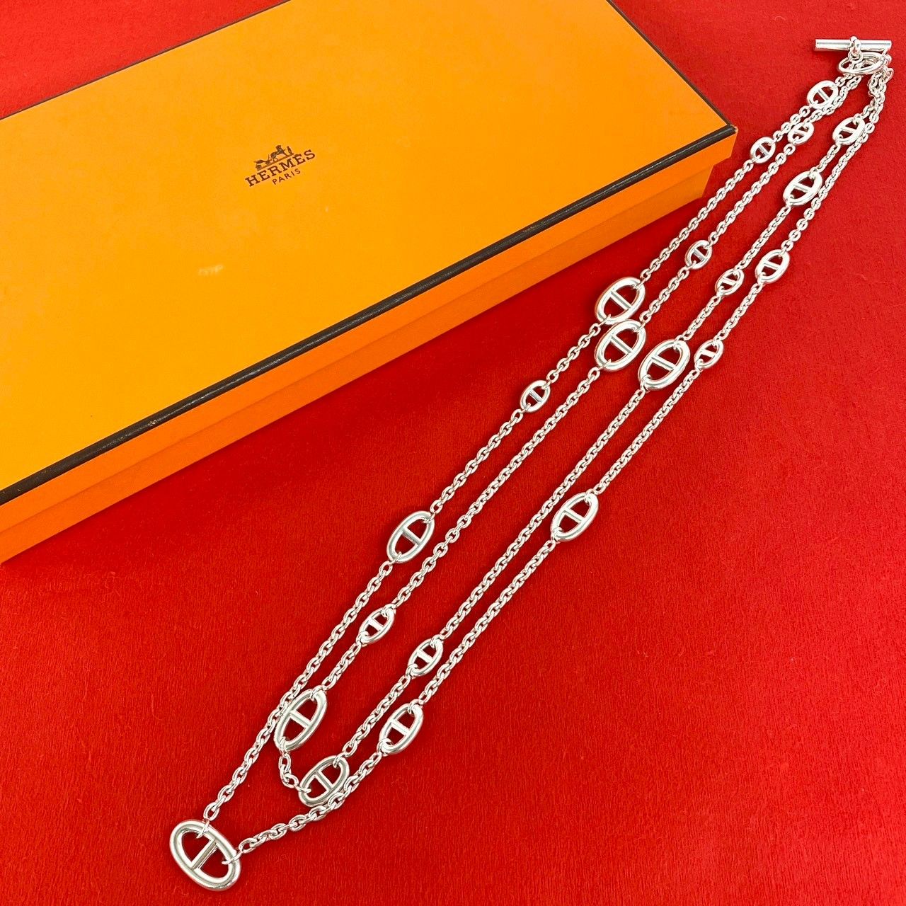 極 美品 HERMES エルメス ファランドール ネックレス シルバー925 ペンダント チョーカー アクセサリー シルバー 27370