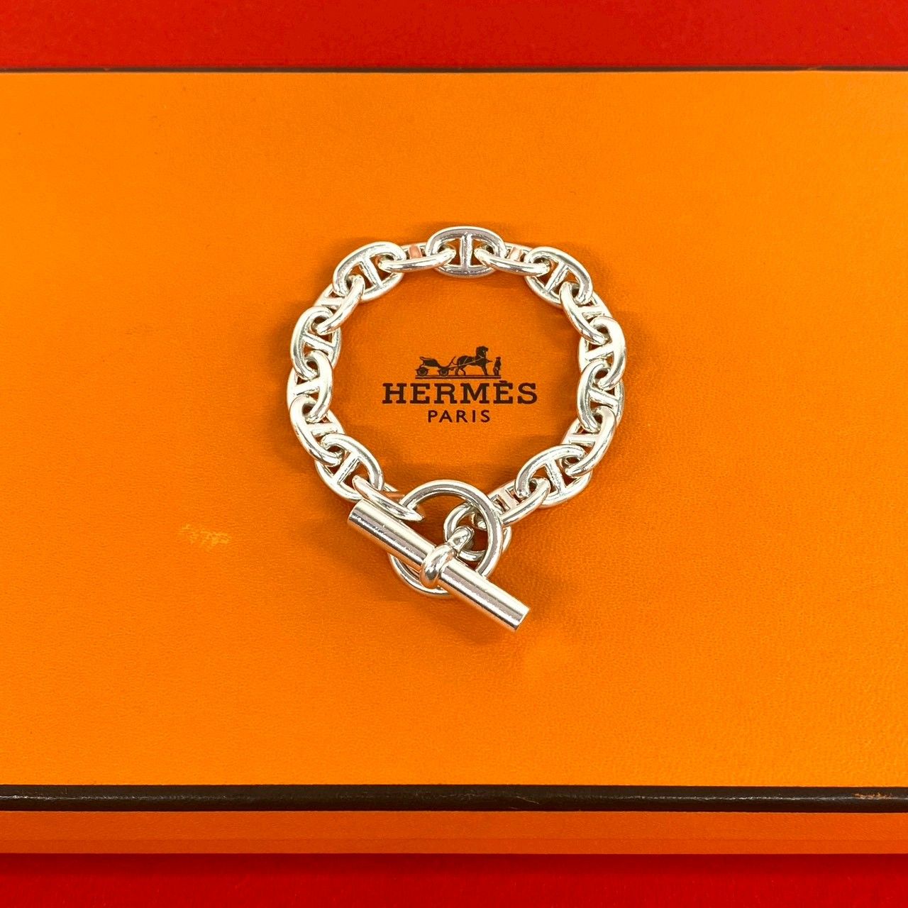 極 美品 HERMES エルメス シェーヌダンクル PM 17コマ ブレスレット シルバー925 チェーン アクセサリー シルバー 28523