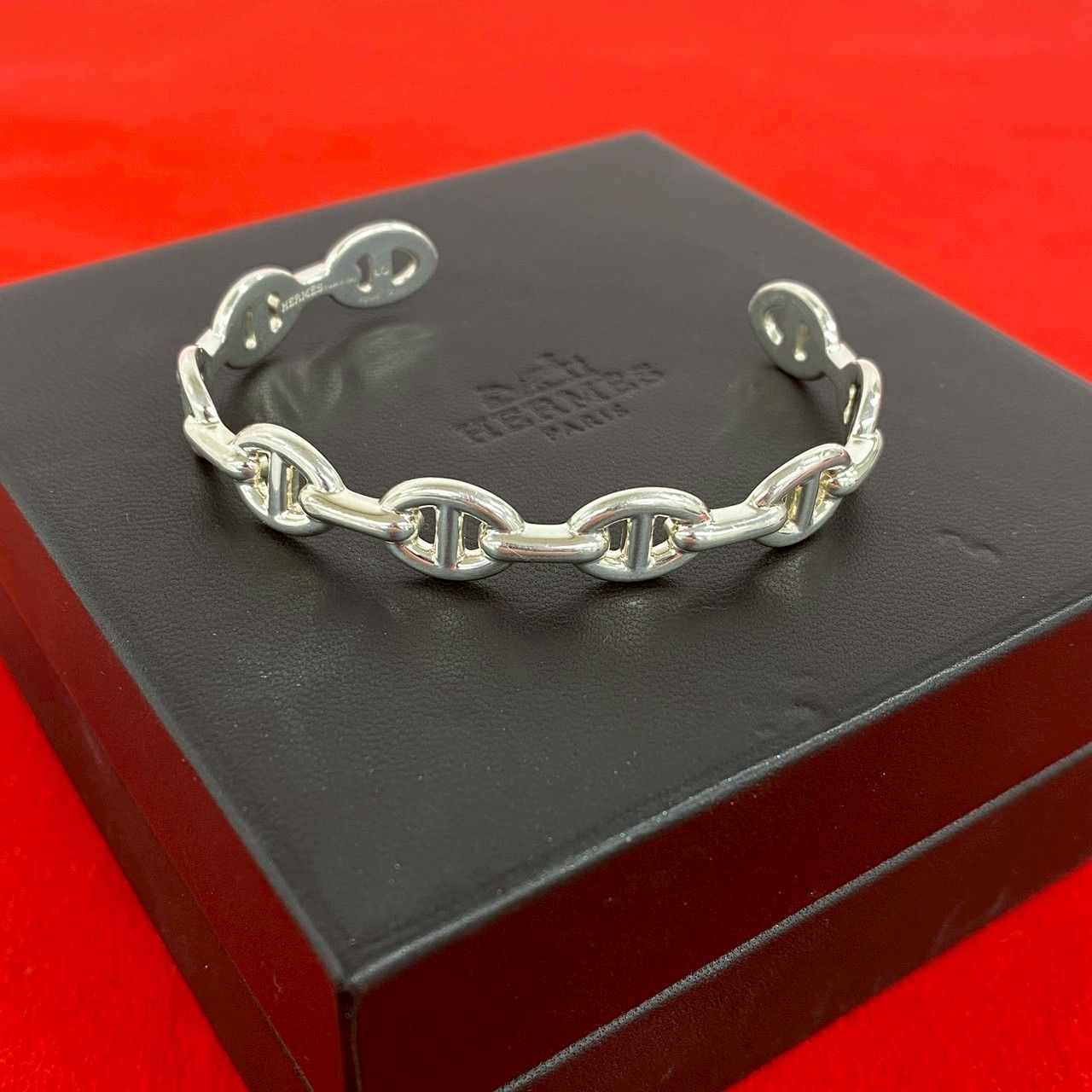 極 美品 箱 袋付き HERMES エルメス アンシェネ バングル シルバー925 ブレスレット アクセサリー シルバー 29183