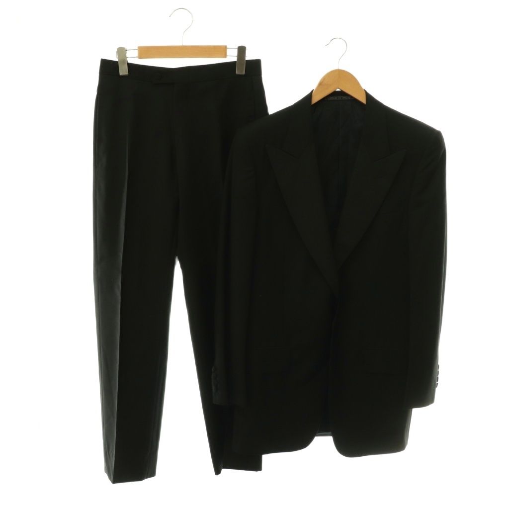 イヴサンローランリヴゴーシュ YVES SAINT LAURENT rive gauche スーツ セットアップ ピークドラペル 1B テーラードジャケット パンツ スラックス 44 ブラック /ES ■OS