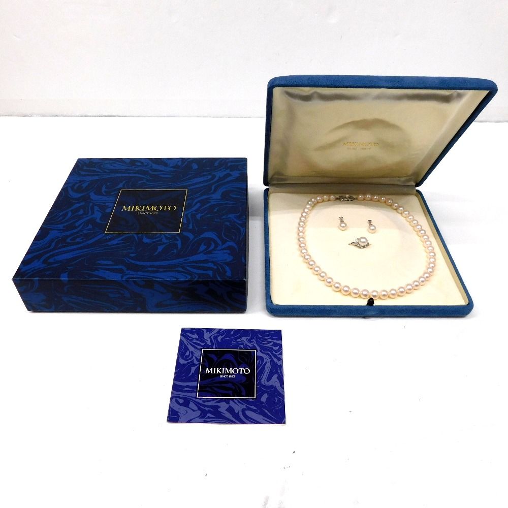 Hn490681 アクセサリー ミキモト　パール　ネックレス　指輪　イヤリング　3点セット　K18WG　Pt900 中古・美品
