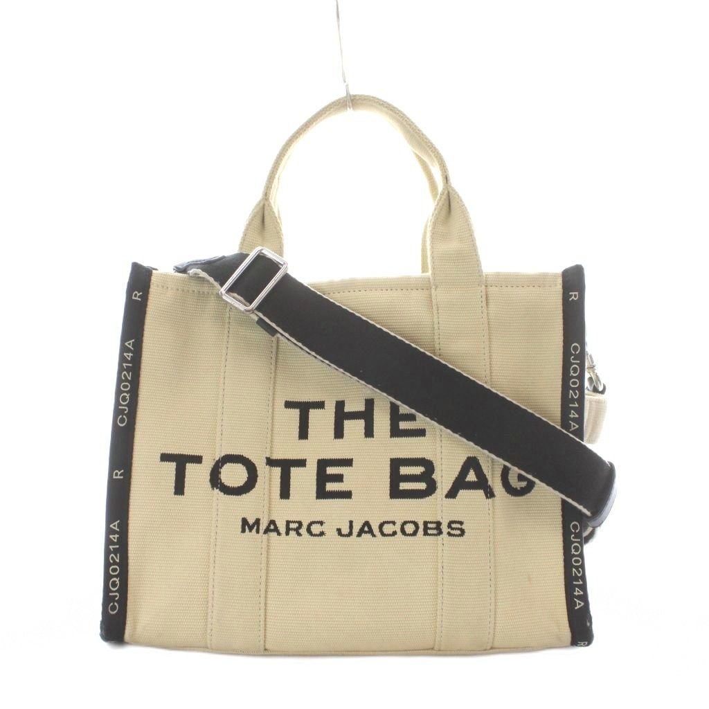 マークジェイコブス MARC JACOBS ジャガード ショルダーバッグ トートバッグ 2way ベージュ ロゴプリント /RI ■OS