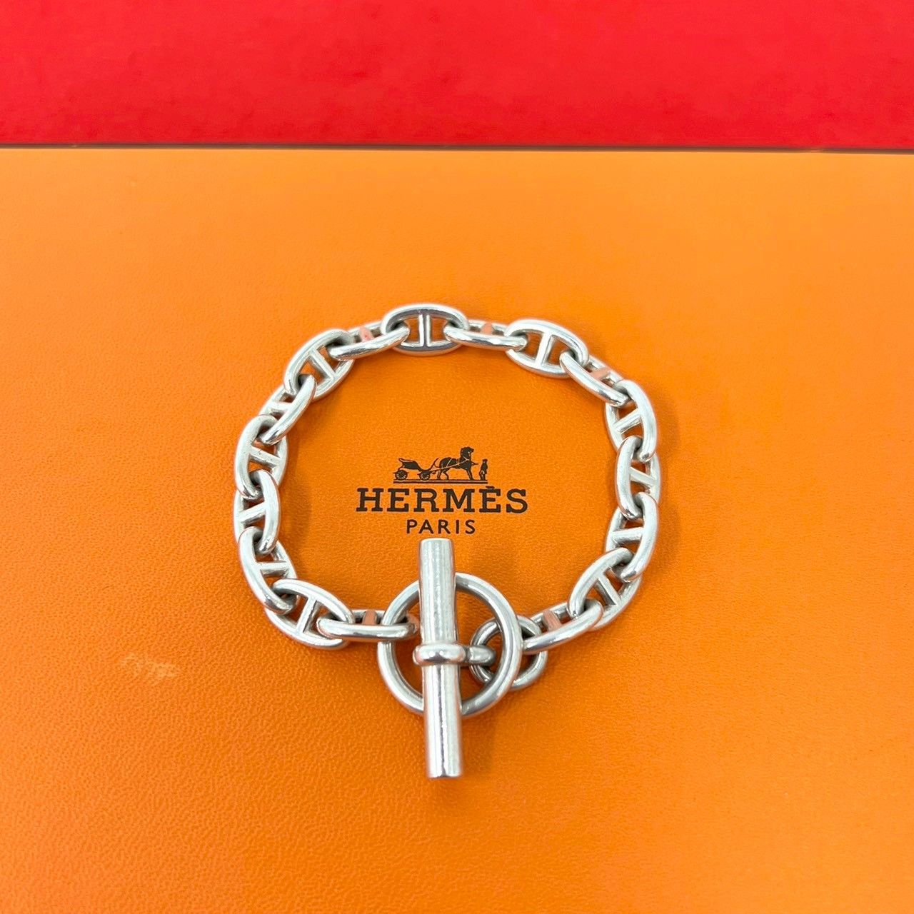 極 美品 HERMES エルメス シェーヌダンクル PM 17コマ マルジェラ期 シルバー925 チェーン ブレスレット シルバー 39742