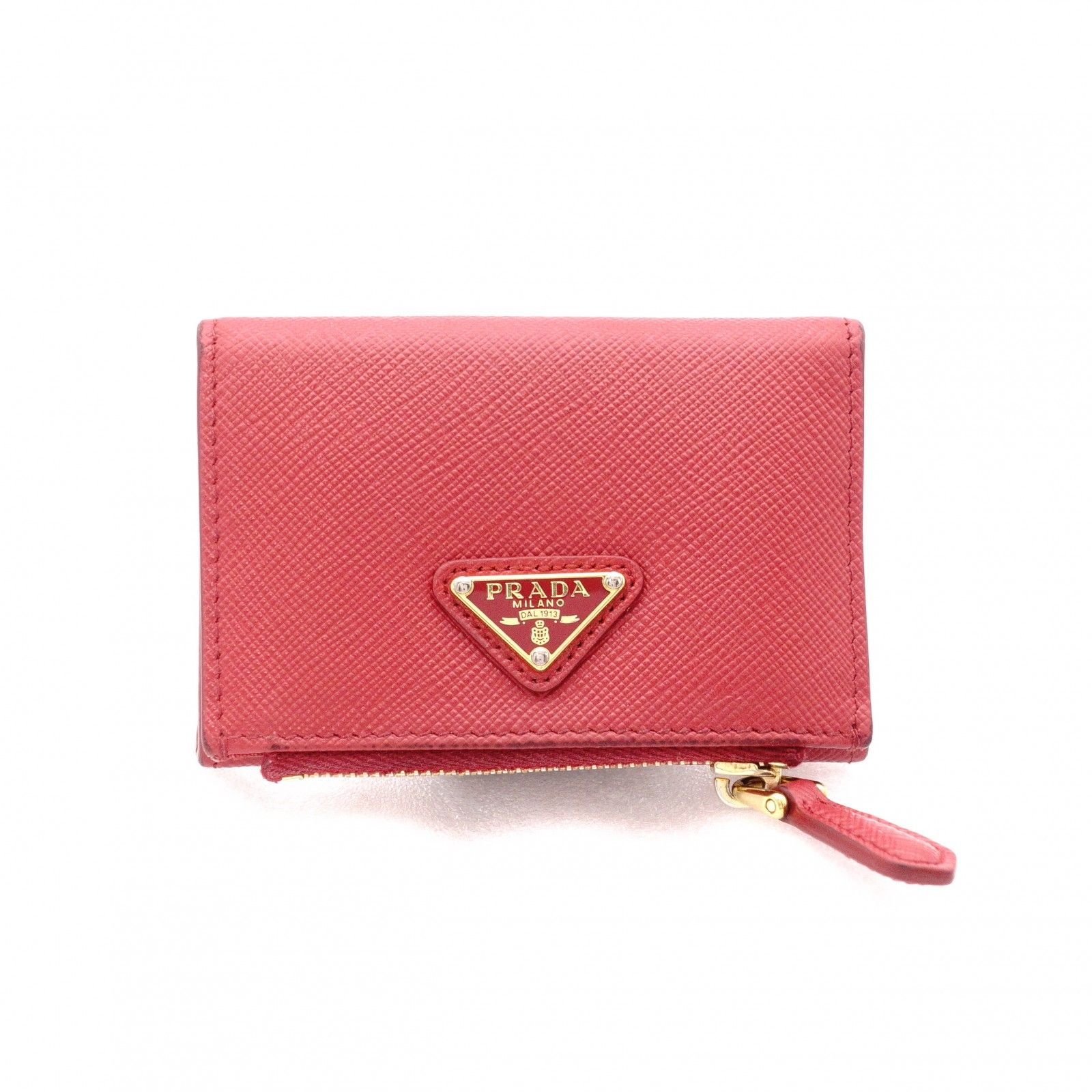 PRADA プラダ サフィアーノレザー コインケース レザー レッド トライアングルロゴ ゴールド金具