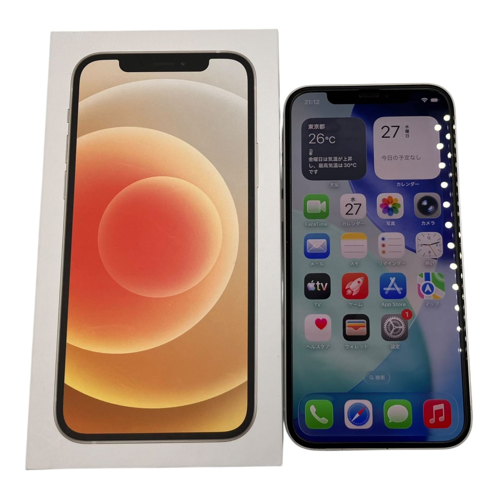Apple iPhone 12 64GB ホワイト MGHP3J/A SIMフリー バッテリー80% 箱 
