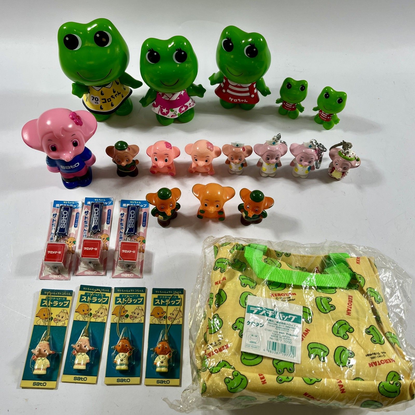 ★ 昭和レトロ 製薬会社マスコットグッズ ソフビマスコット 計24点 まとめ商品 KOWA ケロちゃん sato サトちゃん サトコちゃん ランチバッグ