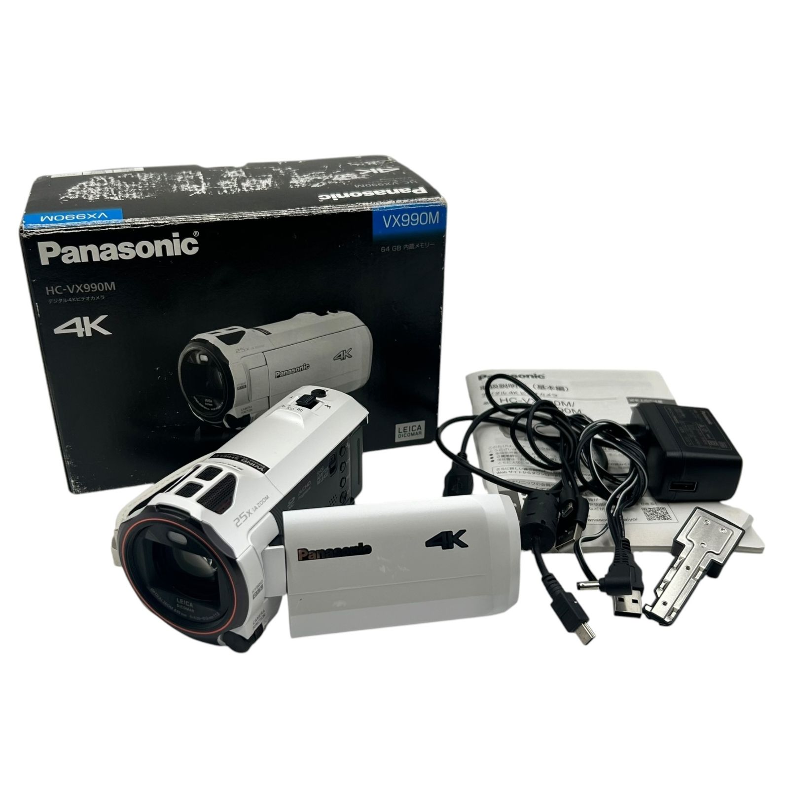 ■Panasonic HC-VX990M 4K ビデオカメラ ホワイト LEICA DICOMAR Wi-Fi対応 2019年製 動作確認済 箱付2605173,2605173