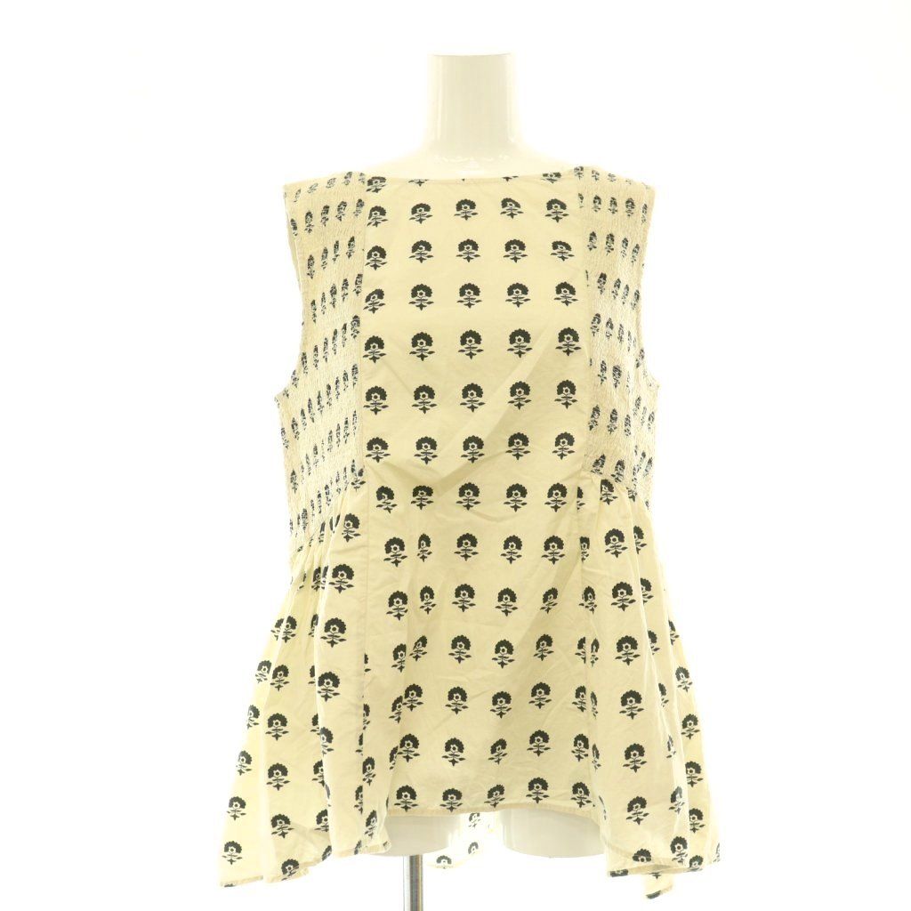 ヌキテパ NE QUITTEZ PAS! Poplin Fluff Print Sleeveless Top ブラウス プルオーバー 花柄 ペプラム ベージュ 黒 ブラック /CX ■OS ■SH