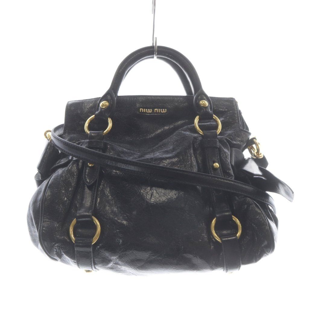 ミュウミュウ miumiu VITELLO LUX サイドリボン 2WAYショルダーバッグ ハンドバッグ 黒