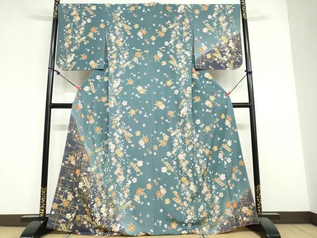 平和屋着物●訪問着　扇面草花文　暈し染め　金彩　正絹　逸品　DABF1939ud