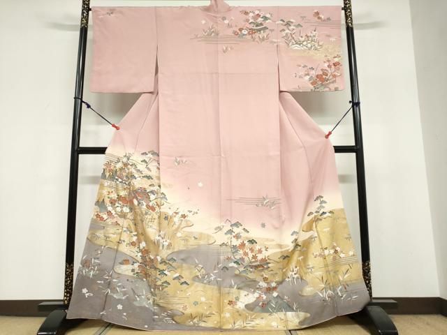 平和屋着物●訪問着　風景草花文　暈し染め　金銀彩　正絹　逸品　DABF1943ud