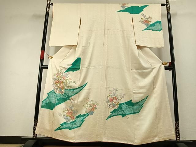 平和屋着物●訪問着　駒刺繍　絞り　草花文　金彩　高島屋扱い　正絹　逸品　AABJ4018fy