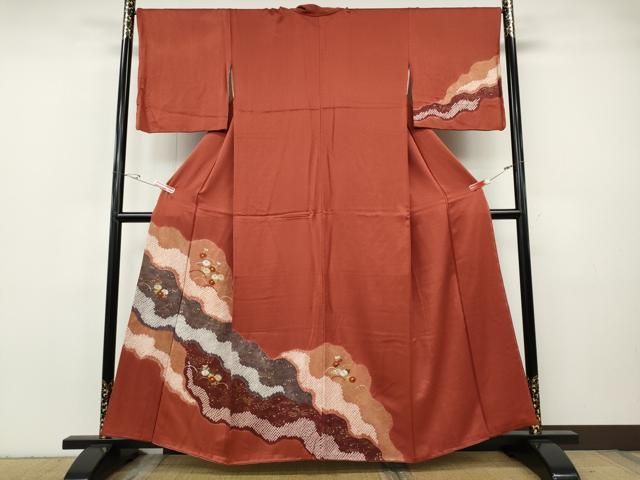平和屋着物●訪問着　絞り　刺繍　道長芝草花文　金彩　正絹　逸品　CABH2793ut