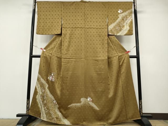 平和屋着物●訪問着　絞り　刺繍　流水花文　金糸　正絹　逸品　CABH2797ut