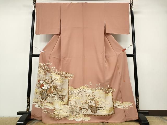 平和屋着物●色留訪問着　作家物　雲重ね花車文　金彩　正絹　逸品　CABH9604ut