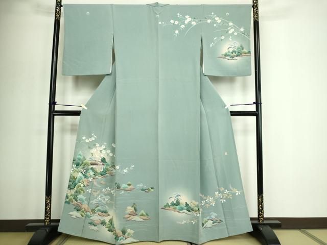 平和屋着物▽訪問着　単衣　友禅　作家物　風景草花文　暈し染め　正絹　逸品　DABF8916sf