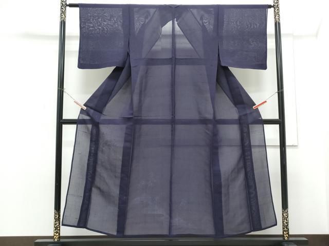 平和屋着物＊夏物　訪問着　紗紬　笹竹地紋　鉄紺色　正絹　逸品　CABH3862th