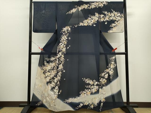 平和屋着物＊夏物　訪問着　絽　駒刺繍　枝垂れ桜文　暈し染め　金彩　正絹　逸品　CABH7653ze