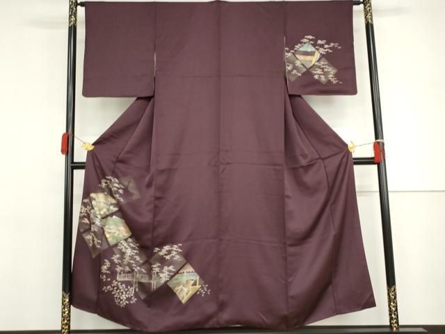 平和屋着物●訪問着　京風景笹文　金彩　正絹　逸品　AABJ3695cs