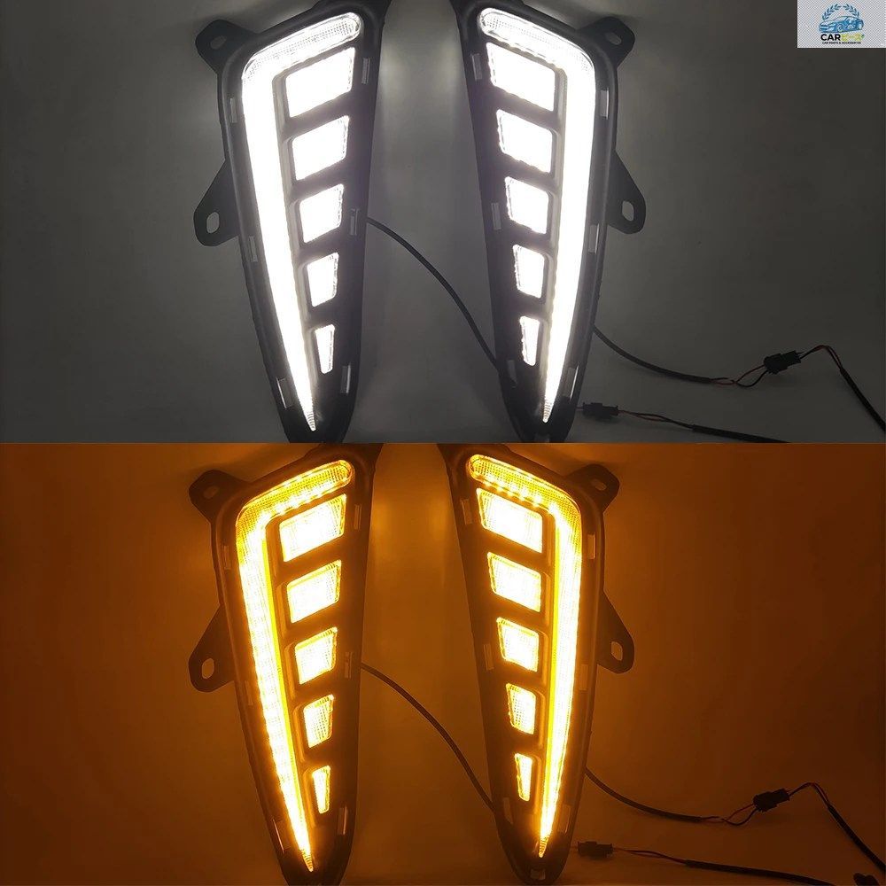 トヨタ C-HR CHR 2016 - 19 用 LED デイタイム ランニング ライト (ダイナミック イエロー ターン シグナル フォグ ランプ付き) 1 セット