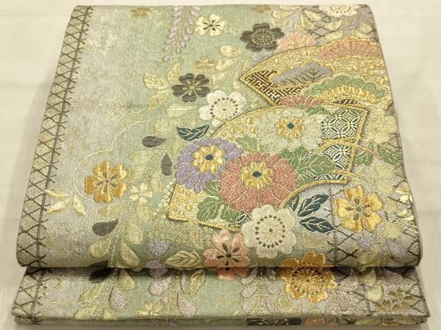 平和屋着物●六通柄袋帯　地紙重ね松花文　金糸　やまと誂製　正絹　逸品　AABJ2147sx