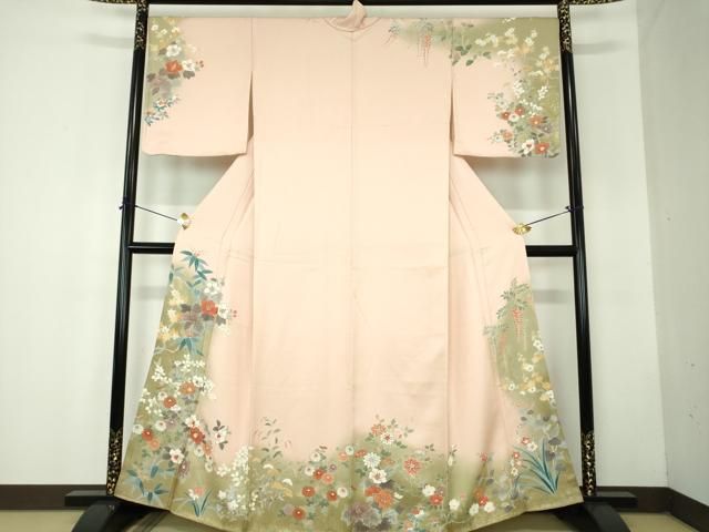 平和屋着物●訪問着　草花文　暈し染め　金彩　正絹　逸品　未使用　DABF7795ps