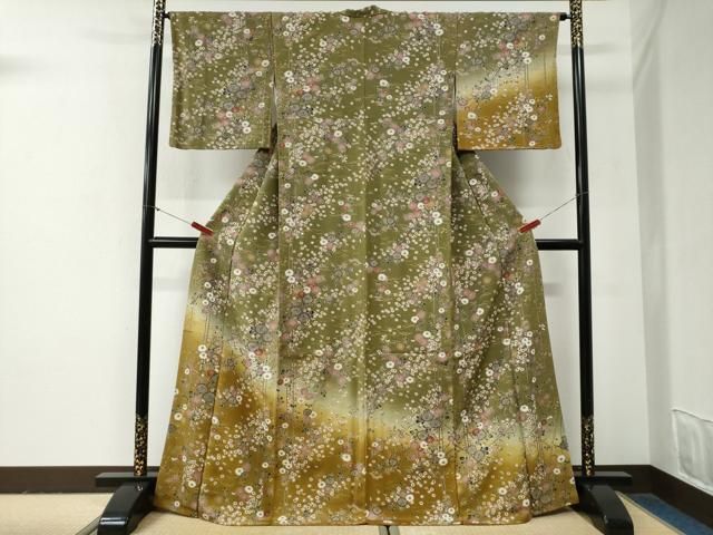 平和屋着物●訪問着　草花文　暈し染め　金彩　正絹　逸品　未使用　CABG0921yc
