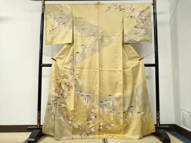 平和屋着物●訪問着　駒刺繍　草花文　暈し染め　金彩　正絹　逸品　CABG0962yc