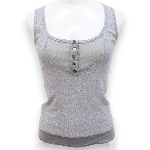 ブルネロクチネリ BRUNELLO CUCINELLI ノースリーブ リブ カットソー 灰系 グレー ミックス 切替 ボタン 伸縮性