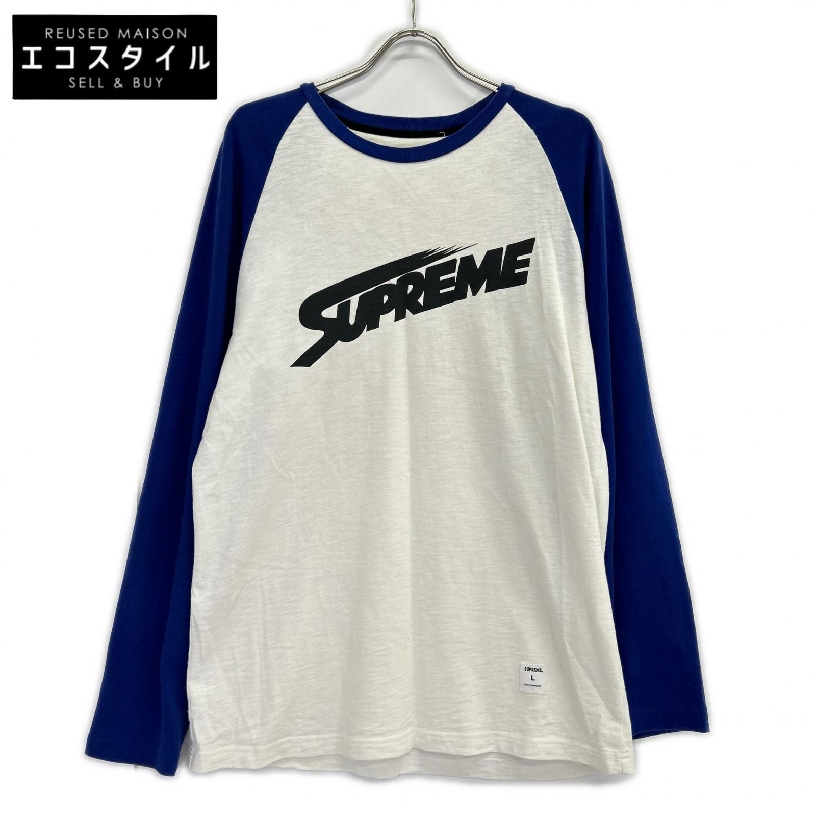 Supreme　シュプリーム　ブルー×ホワイト モンブランロゴ ラグラン ロングスリーブTシャツ　L