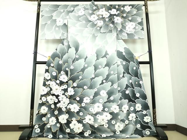 平和屋着物●訪問着　作家物　牡丹文　暈し染め　金彩　鈴乃屋扱い　正絹　逸品　DABF7894ps
