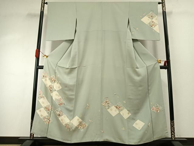 平和屋着物●訪問着　駒刺繍　楽器花文　金彩　正絹　逸品　AABJ4011fy
