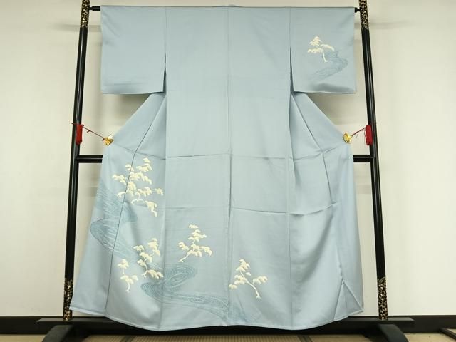 平和屋着物▽訪問着 単衣 流水松文 正絹 逸品 AABJ3565jh
