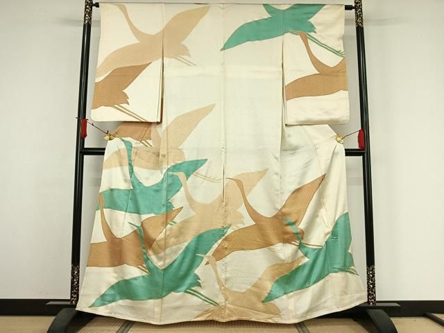 平和屋着物▽訪問着　単衣　飛鶴文　金彩　正絹　逸品　AABJ3568jh