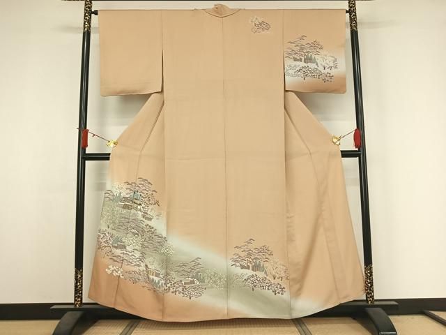 平和屋着物▽訪問着　単衣　風景花文　暈し染め　正絹　逸品　AABJ3572jh
