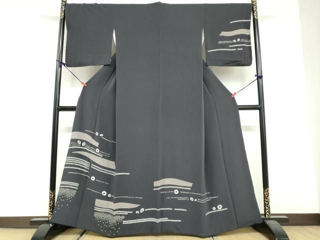 平和屋着物●訪問着　抽象文様　鬼しぼ縮緬　正絹　逸品　DABF1906ud
