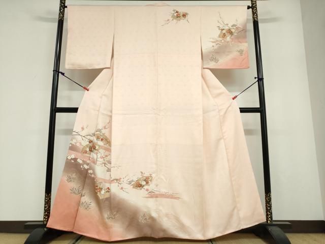 平和屋着物●訪問着　立波地紙草花文　暈し染め　金彩　正絹　逸品　DABF1916ud