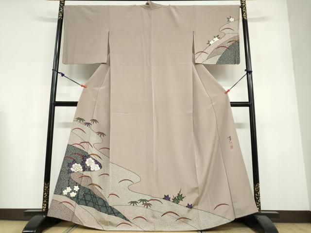 平和屋着物●染色の魔術師　染乃座・大久保玄才　そめのざ玄才　訪問着　草花籬文　金彩　正絹　逸品　DABF1935ud