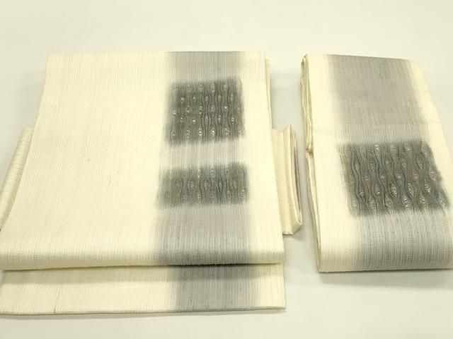 平和屋着物＊夏物　十日町 名門青柳謹製　櫛引織　つけ帯　間道　正絹　逸品　CABH5670rv