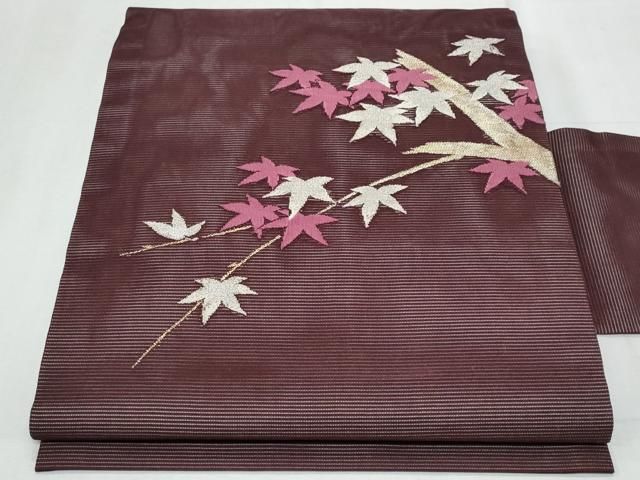 平和屋着物＊夏物　九寸名古屋帯　枝楓文　金銀糸　正絹　逸品　CABG9888fb