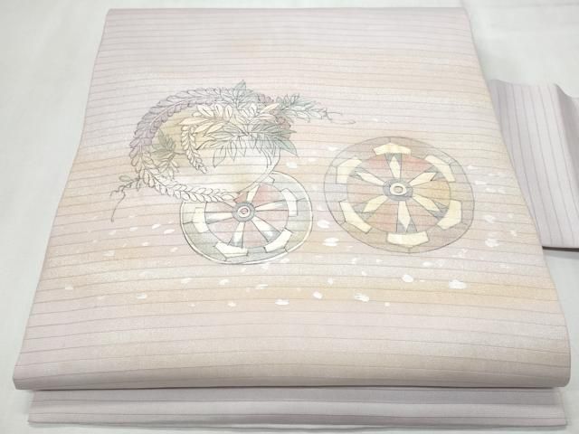 平和屋着物＊夏物　内山晴祥　手描き　九寸名古屋帯　源氏車藤花房　金銀彩　正絹　逸品　CABG9892fb