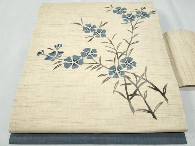 平和屋着物＊夏物　九寸名古屋帯　枝花文　麻　逸品　CABG9899fb
