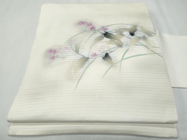 平和屋着物＊夏物　塩瀬　九寸名古屋帯　枝花文　銀彩　正絹　逸品　CABG9904fb