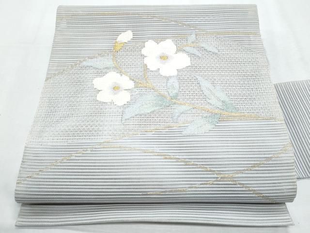 平和屋着物＊夏物　九寸名古屋帯　絽綴れ　枝花文　金糸　正絹　逸品　CABG9943fb