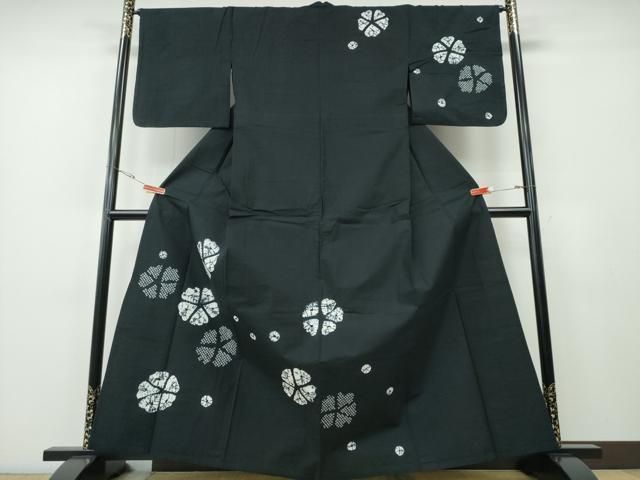 平和屋着物∴夏物　浴衣　有松鳴海絞り　訪問着　舞花文　黒地　綿　逸品　CABH1339ng