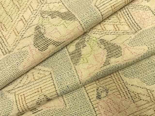 平和屋着物●本場結城紬　重要無形文化財　100亀甲　人物風景文　正絹　逸品　AABI2015fy