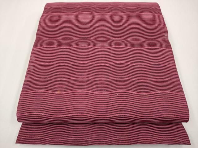 平和屋着物＊夏物　八寸名古屋帯　絽綴れ　よろけ縞　葡萄色　正絹　逸品　CABH6085tx